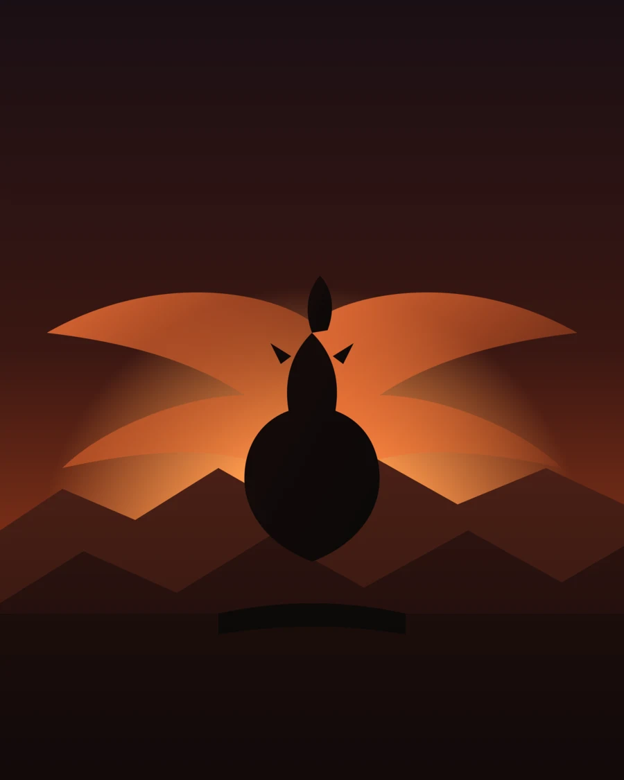 Key art for Emberwake, showing a dragon in flight over a burning mountain range at dusk